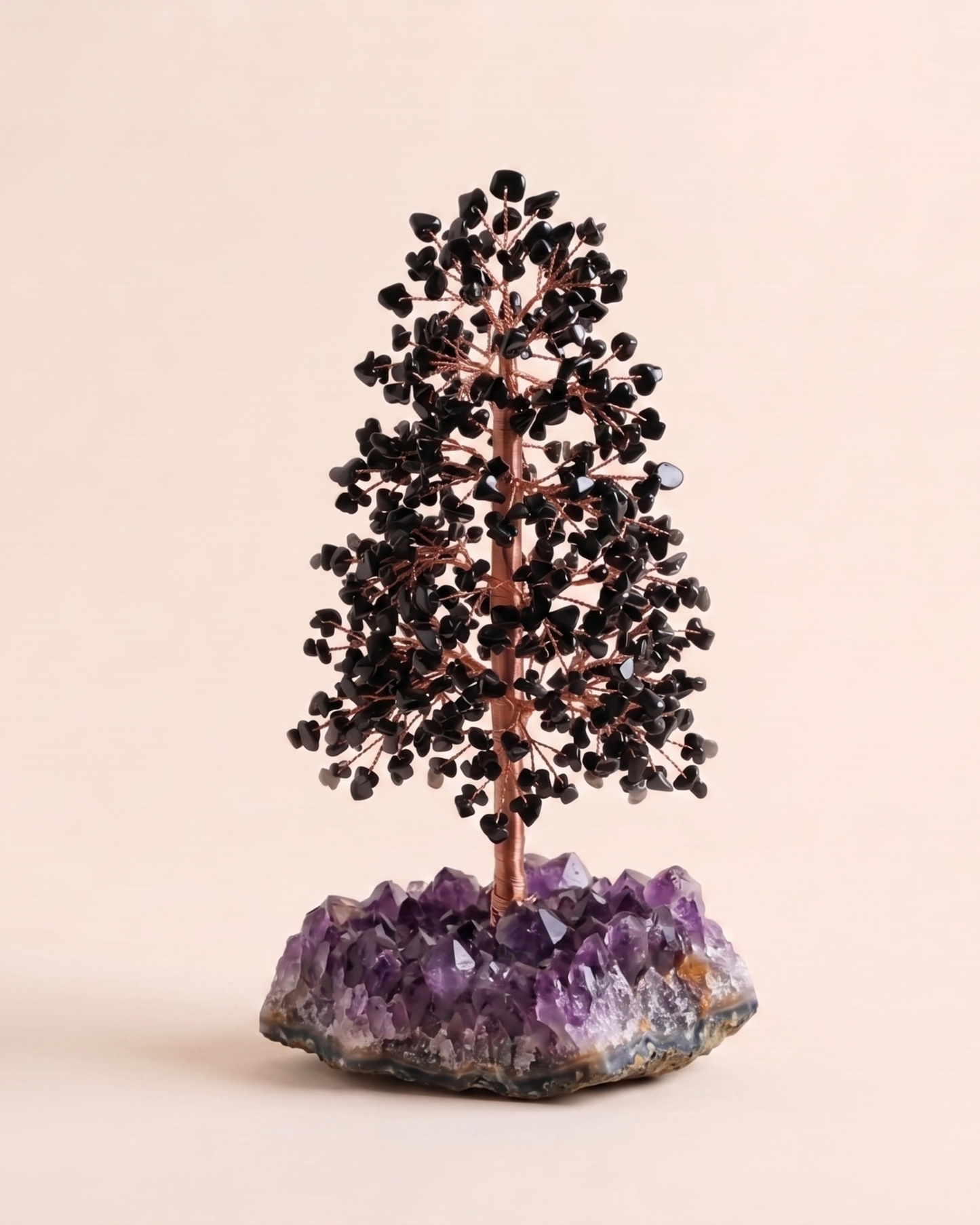 Shadow Guardian - Obsidian crystal tree with raw amethyst base
