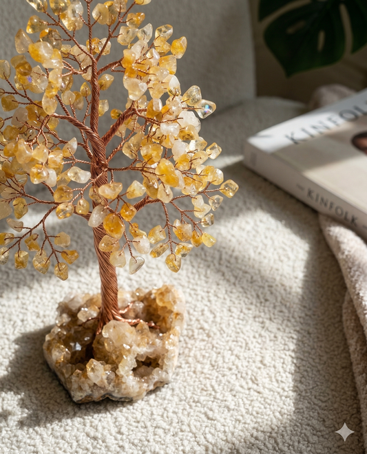 citrine crystal tree in warm light for abundance and expansion