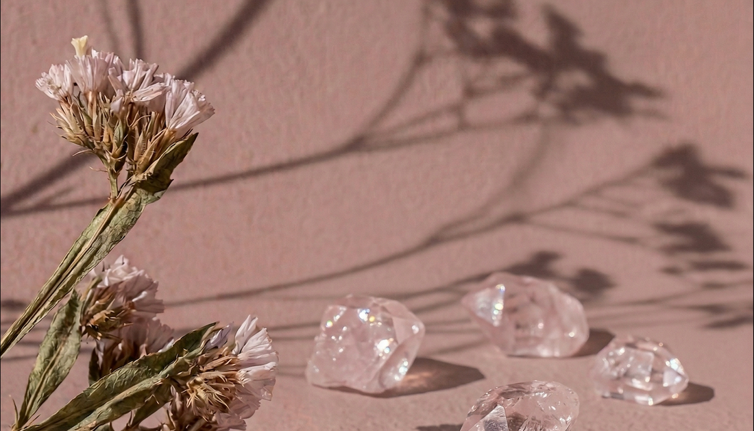 A rose quartz tree placed quietly by your bedside,